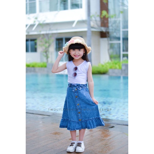 Rok jeans anak panjang