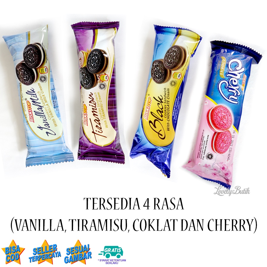 Biskitop Black Cookies Sandwich Biskuit Biskitop Cemilan Biscuit Anak Kue Murah Kue Manis Vanila Coklat Tiramisu Isi 5 Bungkus - Lovelybutik