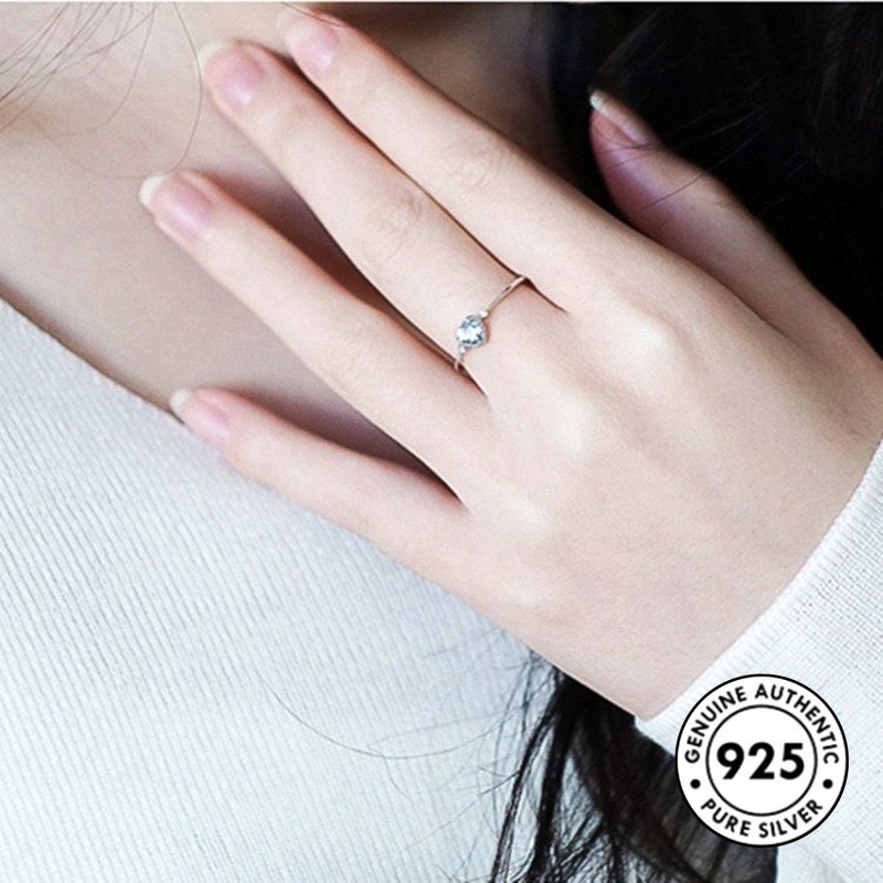 Cincin Sterling Silver 925 Dengan Batu Sapphire Bentuk Hati Elegan Untuk Wanita