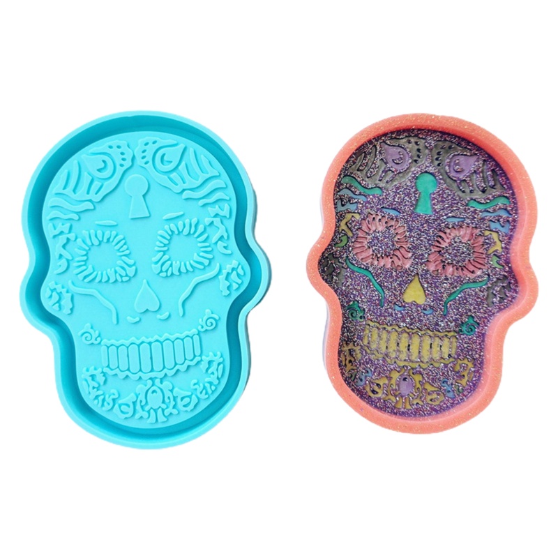 SIY  Resin Tray Mold Resin Skull Head Shape Tray Mold Serving Board Silicone Mold