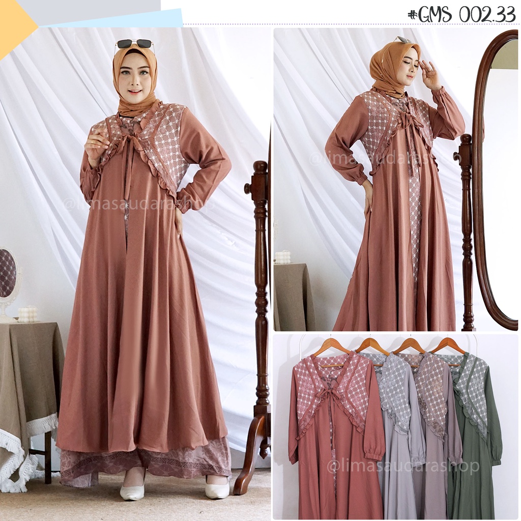 Gamis Mira- Gamis Syari Wanita Lux Maxi Tali Ikat Depan Rok A Line Retsleting Depan Gamis Pesta Raya Lebaran 2022