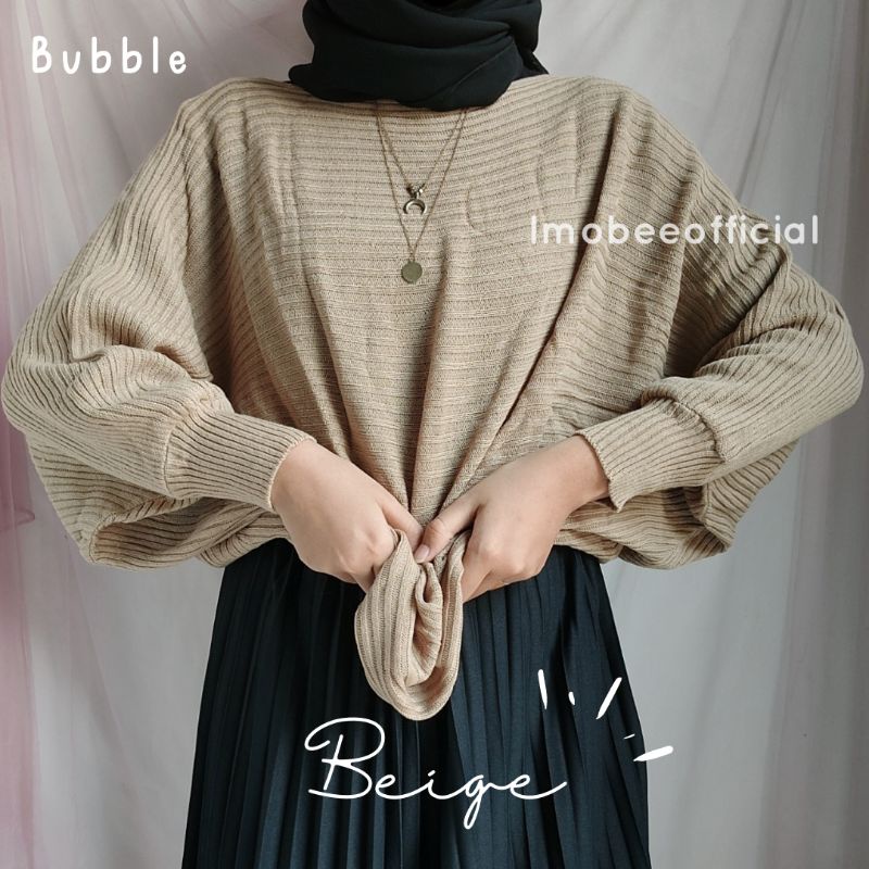 KNIT BATWING OVERSIZE // RAJUT BATWING LASPERAL // SWEATER RAJUT KALONG-BUBBLE Beige