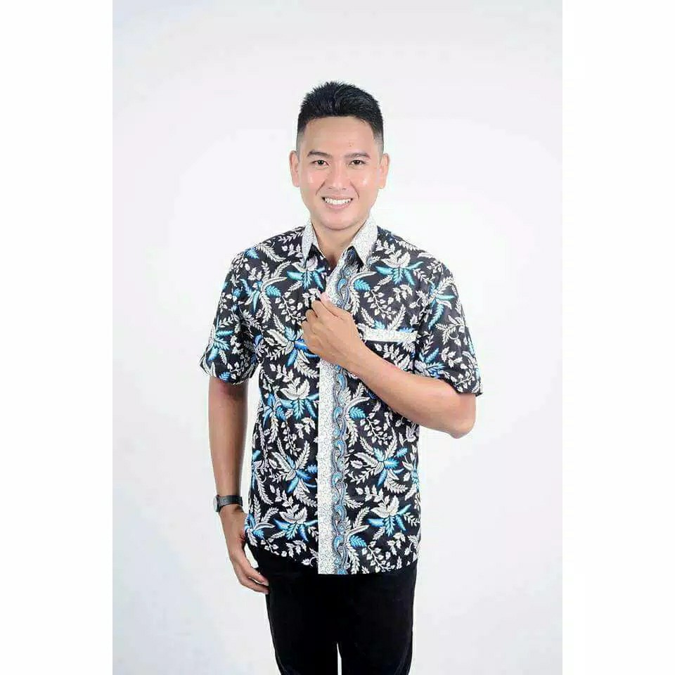 Ruzza Batik Couple Motif Pari Blarak Biru Seragam Size M L Xl