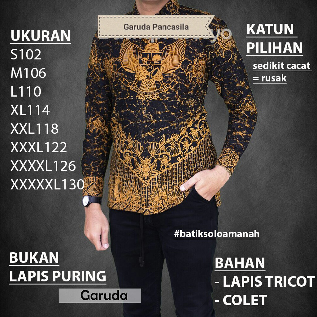 Batik Solo Kemeja Batik Pria Panjang Garuda Pancasila Mars Batik Amanah Surkarta 184.000