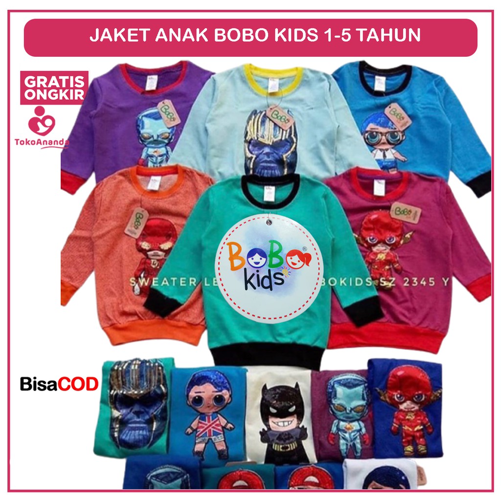 SWEATER BOBO KIDS 2 LAMPU / BAJU LED ANAK / BAJU LENGAN PANJANG ANAK / BAJU ANAK LED