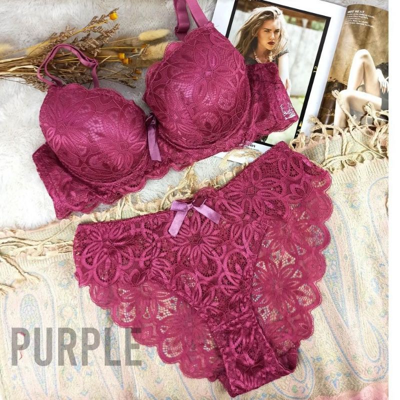 Bra Set Push Up Brukat Kawat Sexy Transparant (Bra + Cd)