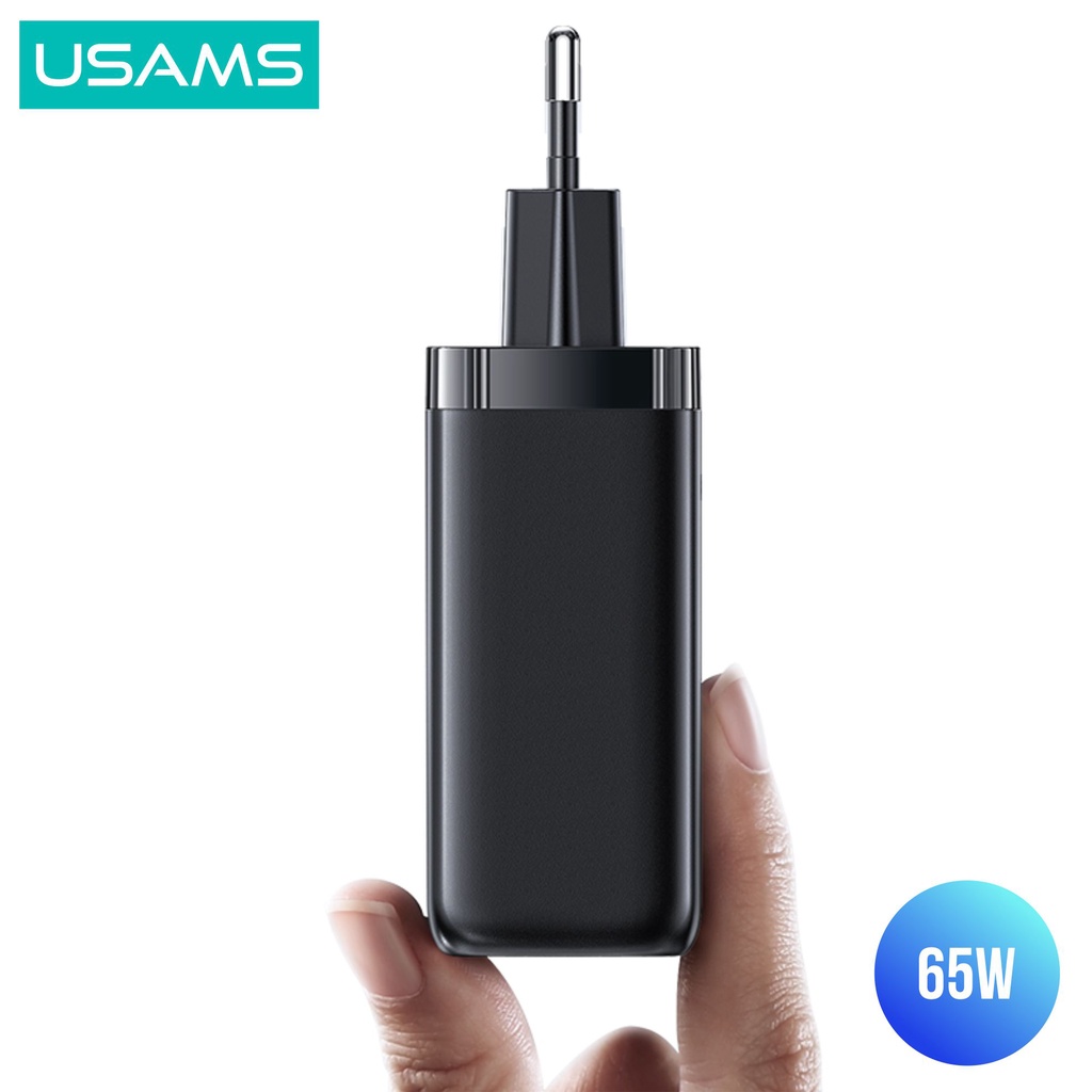 USAMS T47 Adaptor Kepala Charger Super Si Fast Charger Dual Port 65W