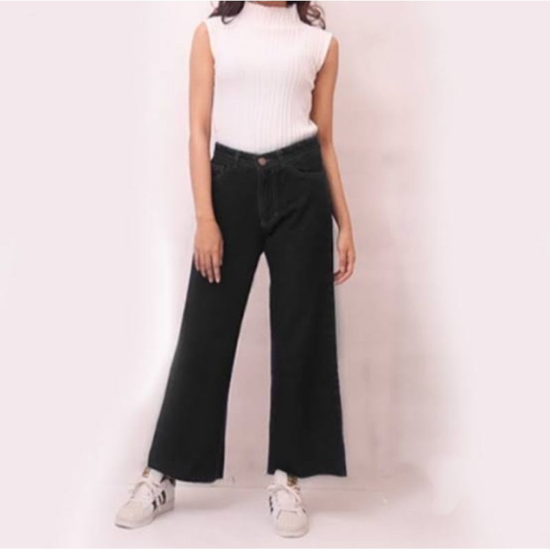 Celana Kulot Jeans Wanita Highwaist Korea / Celana Kulot Jeans Warna Hitam