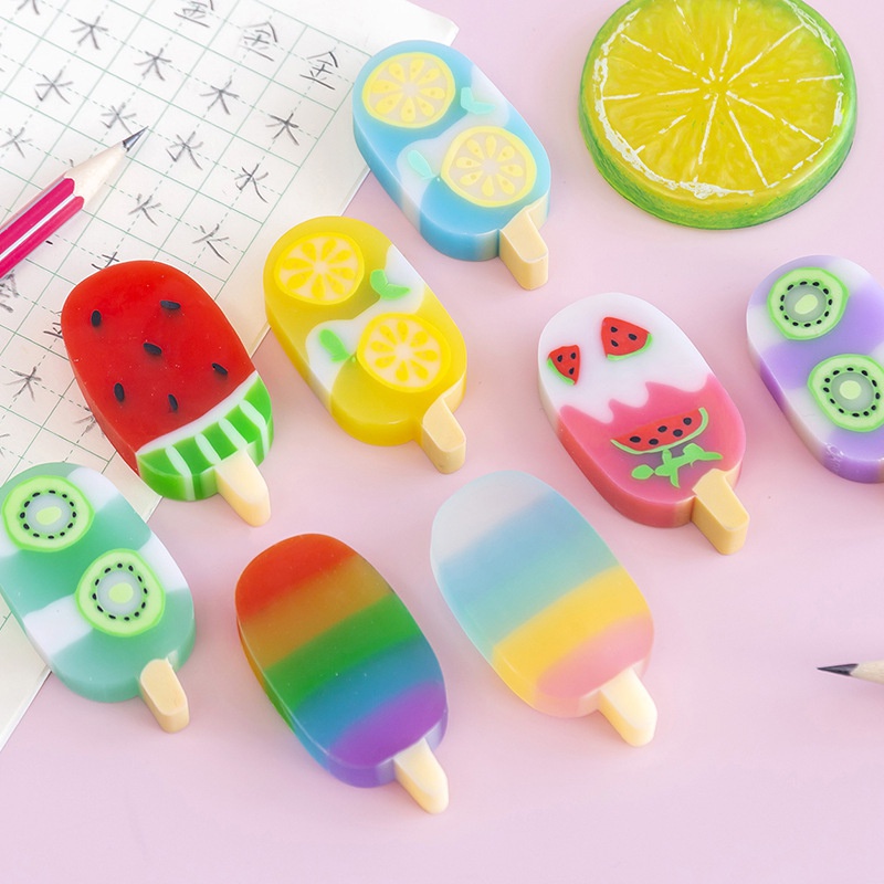 4pcs / set Penghapus Karet Bentuk Es Krim Kawaii Untuk Anak / Pelajar