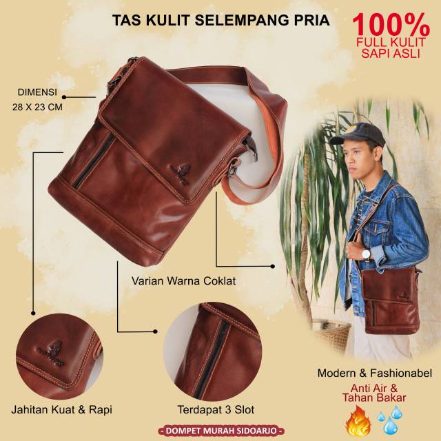 Tas pria Slingbag bahan KULIT SAPI 100%