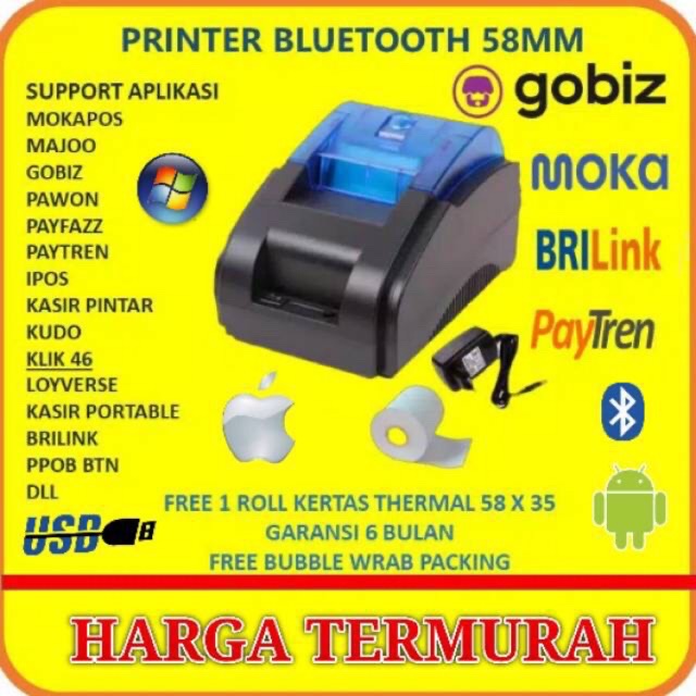 IWARE PRINTER THERMAL KASIR C58XS / I SCAN ZJ58BT  KONEKSI USB dan Bluetooth 58 MM PPOB POS MOKAPOS GOBIZ PAYTREN
