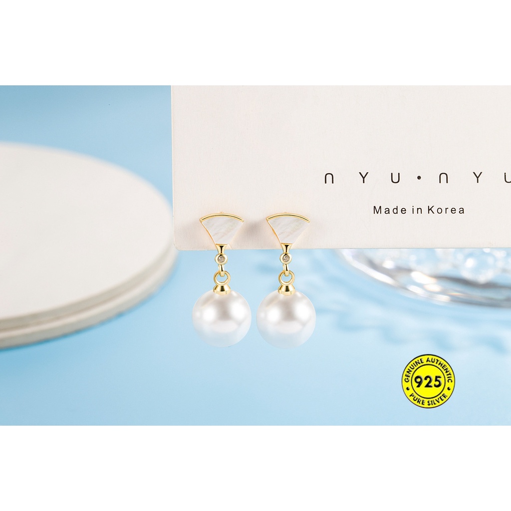 Anting Tusuk Mutiara Kerang 18K Bentuk Kipas Untuk Wanita U1042