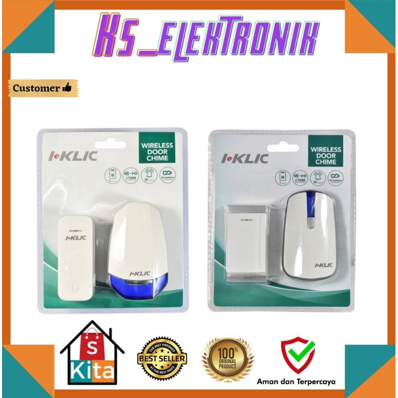 BELL PINTU I-KLIC WIRELES TANPA BATRE WATERPROOF/BATERAI/BELL TANPA KABEL