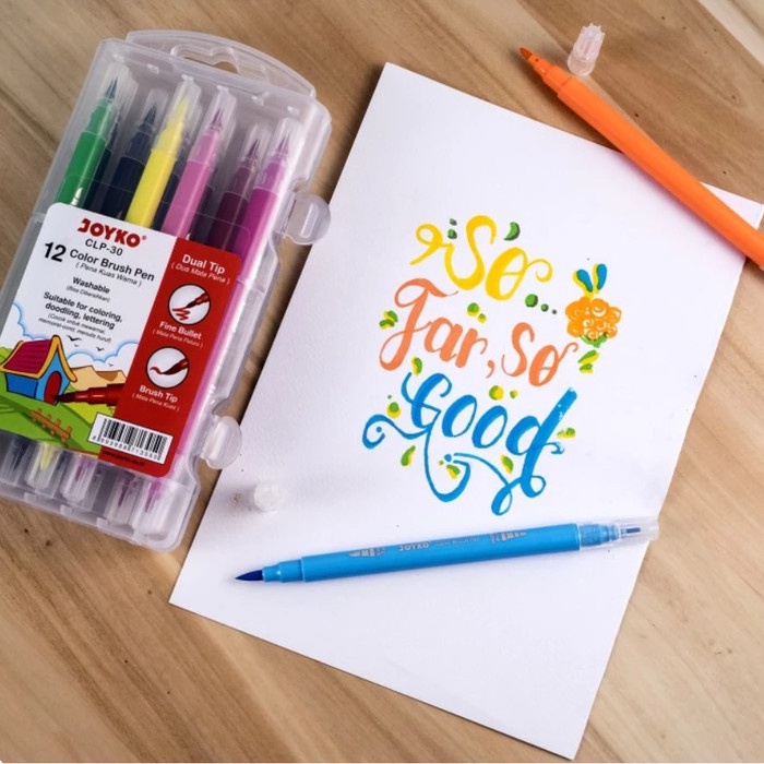 

kaligrafi-perlengkapan- color brush pen | pena kuas warna joyko clp-30 1 set = 12 warna