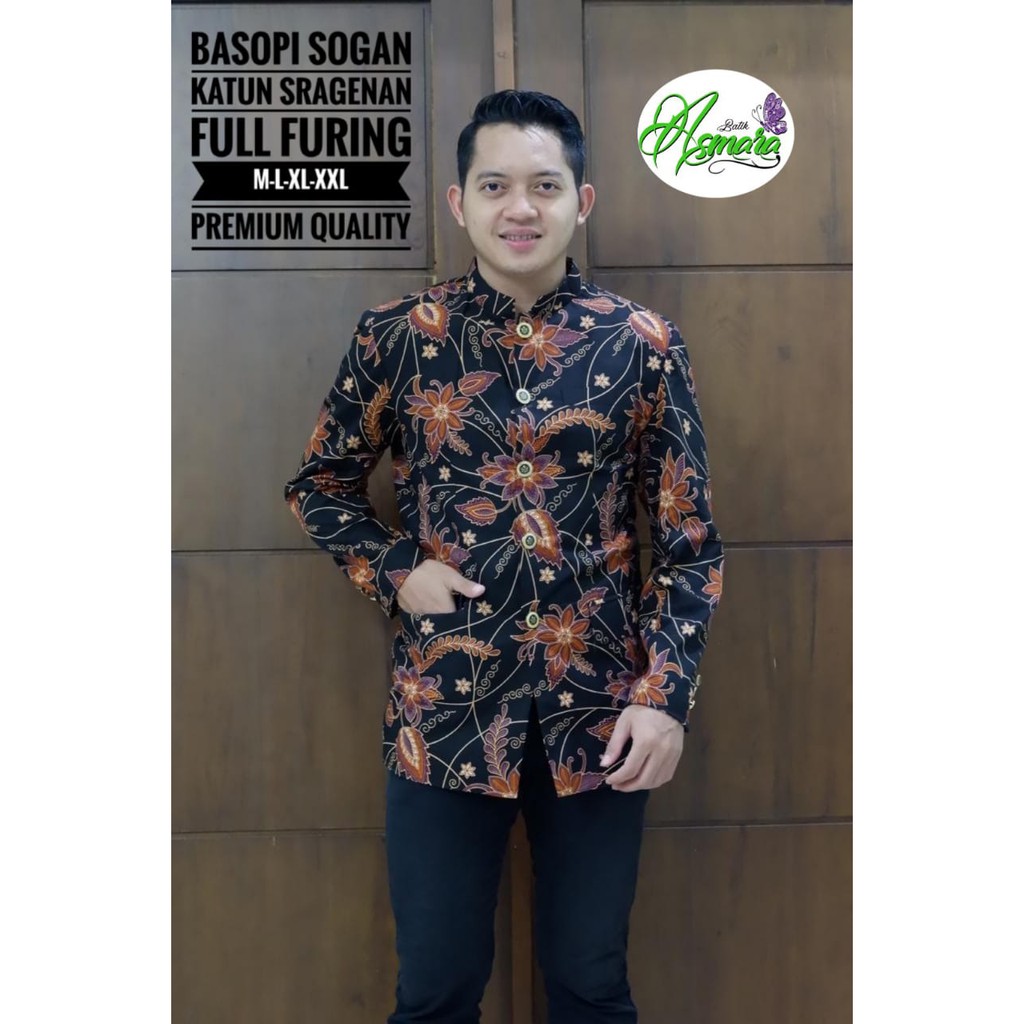 BASOPI SOGAN Kemeja Batik Pria Lengan Panjang Katun Halus FULL FURING Batik Asmara