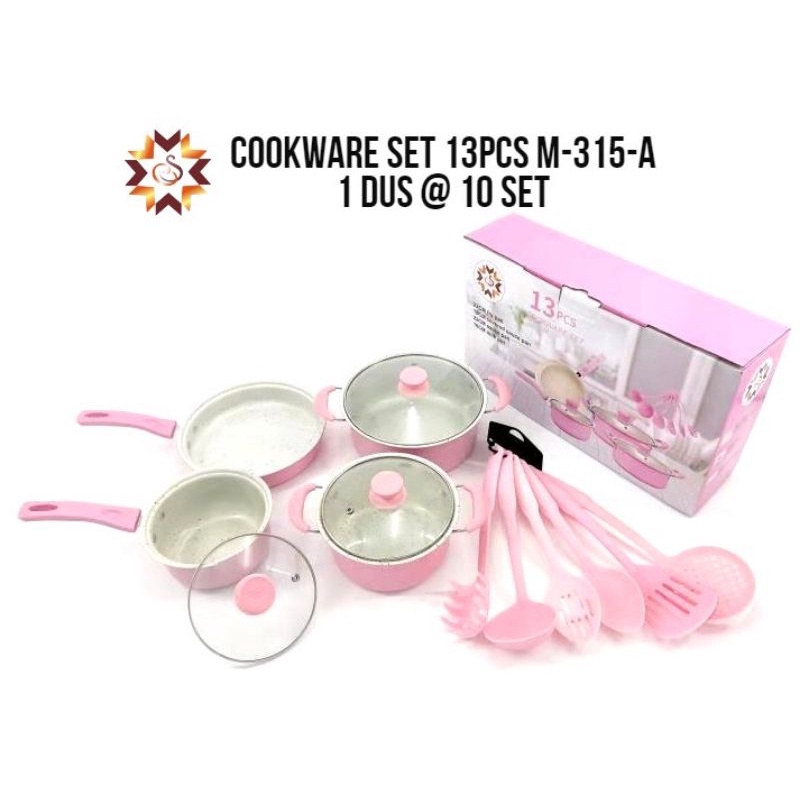 Ready Pink Cookware Set 13pcs Royal Mark Pink Biru Hitam / Wajan or Panci set Spatula REALPICT