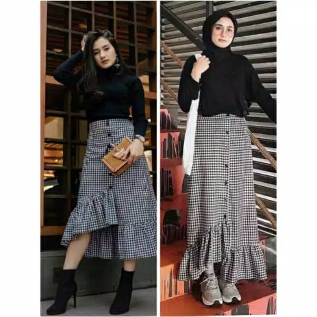 【Bayar Di Tempat】Rok zara Summer Elastic Waist Polka Dot Print Lace Up Long Pleated Midi Skirt