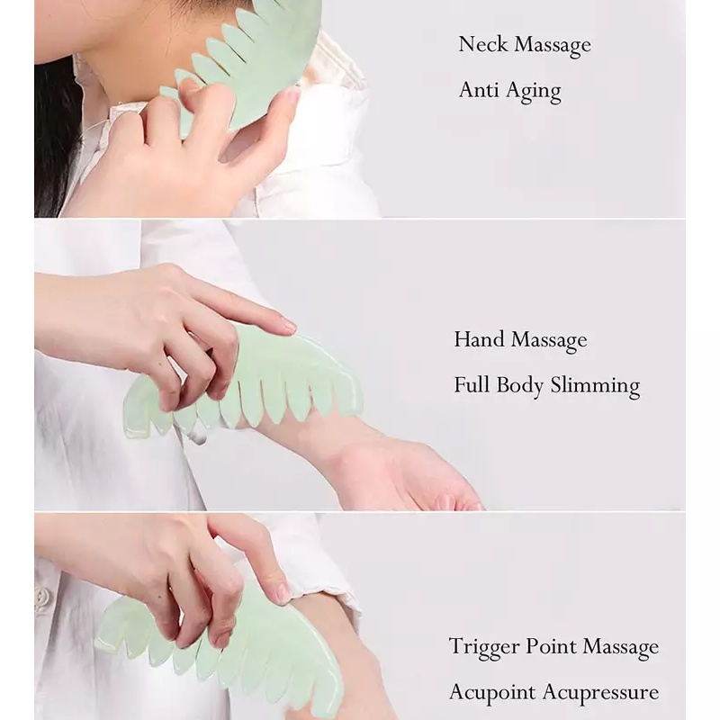 Gua Sha &amp; Roller Facial Massage (Box Coklat) - Green Jade &amp; White Green Jade