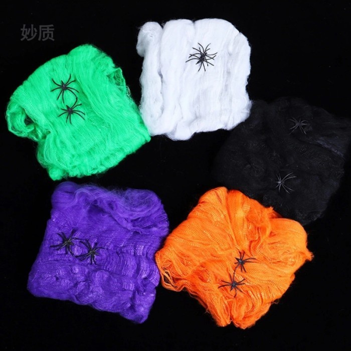 Kapas Sarang Laba Laba Dekorasi Halloween Spider Web Putih Dekor Seram