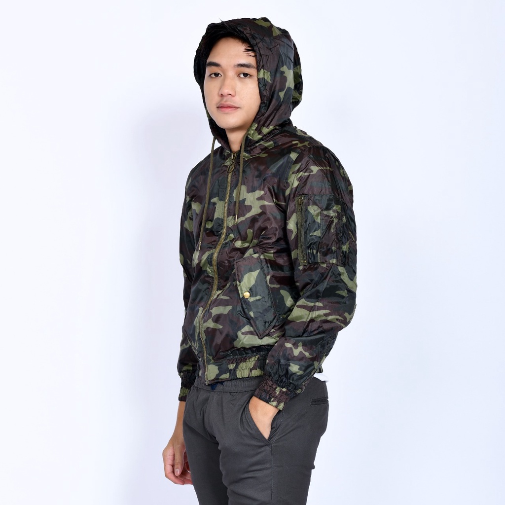 EMOLINE Jaket Bomber Pria Men  Parasut Loreng Army Coklat Tua