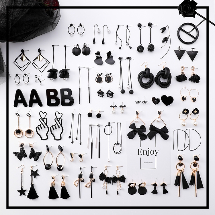 Anting Perak Sterling 925 Warna Hitam Gaya Retro Simple Anting Perak Sterling 925 Warna Hitam Gaya Retro Simple