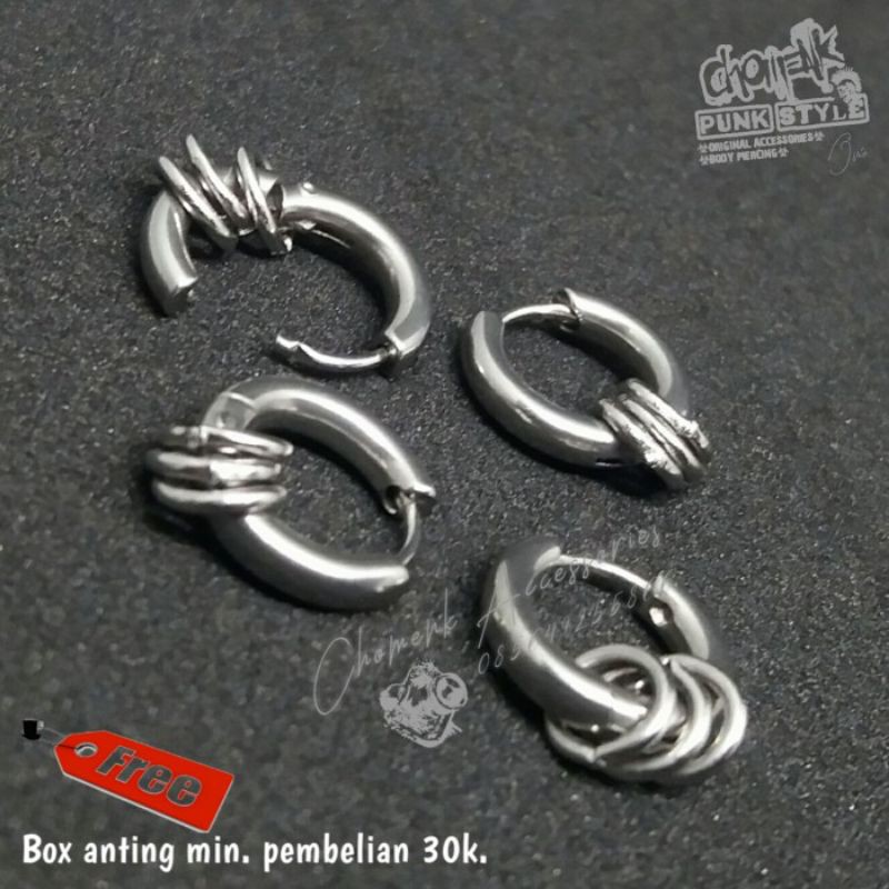 Piercing earring anting punk tindik barbel jepit silver titanium