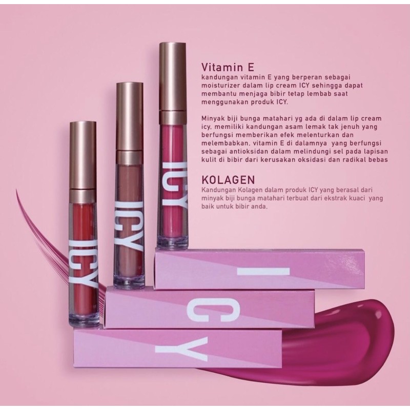 Lipstick Icy 3in1 Good Quality 1Kotak Isi 3pcs & 3Warna.  (blush on,eyeshadow,lipstik)