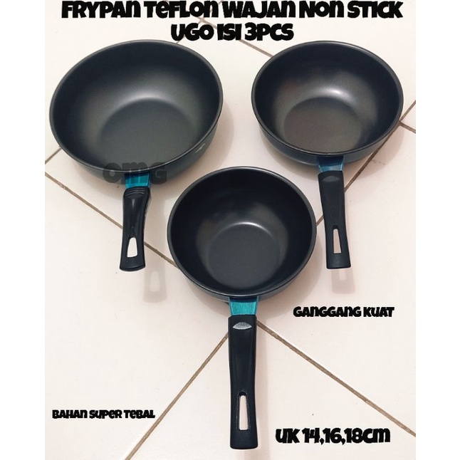 Frypan Teflon Wajan Isi Dalam Bahan Nonstick Merk UGO isi 3
