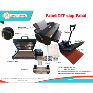 Paket Usaha Sablon Print DTF A3 Roll Lengkap | Printer DTF CMYK-WW | Oven | Mesin Press Kaos