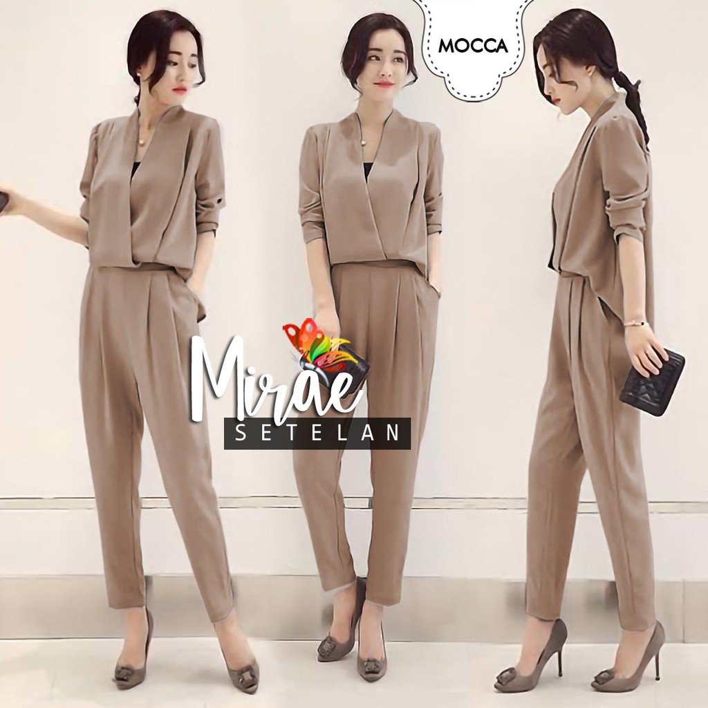 ST MIRAE / SETELAN BAJU KANTOR WANITA KOREAN STYLE/ SETELAN MIRAE MOSCREPE / 2IN1 / SETELAN TERBARU