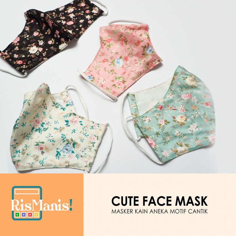 CUTE FACE MASK - Masker Kain Cantik Motif Bunga Imut Floral Lucu 2 Lapis Katun Jepang Nyaman Lembut