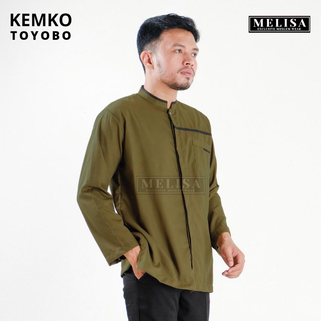 Baju Koko Pria Dewasa Katun Toyobo Polos Lengan Panjang Baju Muslim Remaja Laki Laki Ukuran M L XL - Olive