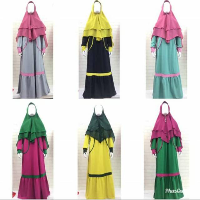 Gamis anak set Khimar bahan Jersey dan ceruty | Shopee Indonesia