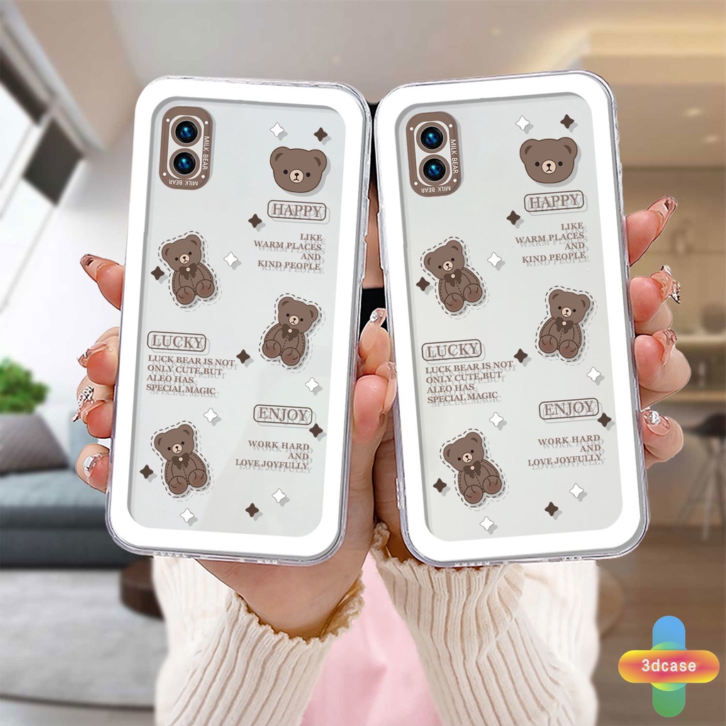 Case HP VIVO Y21 2021 Y12S Y12 Y20 Y15S Y91C V23E Y16 V21 Y21A Y21T Y30 Y21S Y20S Y12i Y33T Y01 Y91 Y30i Y93 Y95 Y15 Y17 T1 Y55 Y75 Y50 Y53S Y51 2020 Y51A Y10 Y33S Y1S Y11 Y31 Y20i Y91i Y51S Y20G Brown Cute Bear Transparent Case