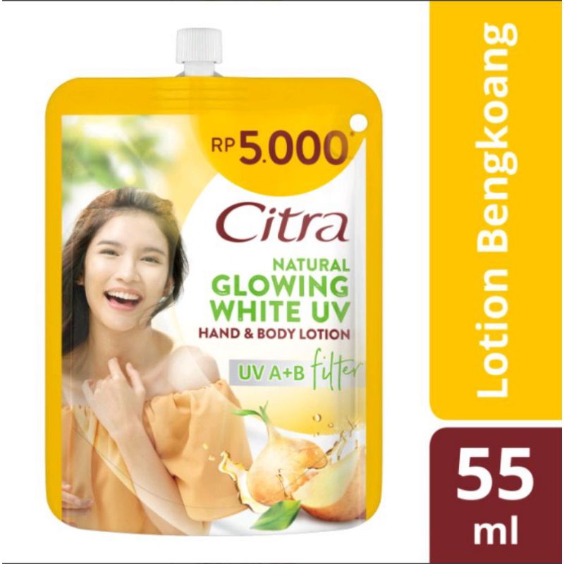 Citra hand &amp; body lotion pearly white UV natural glowing white UV 5000 55ml 10x vitamin C UV A+B filter 100% natural green tea essence bengkoang essence kulit cerah dan glowing kencang 10x Vitamin E mulberry essence Korean pearls essence original