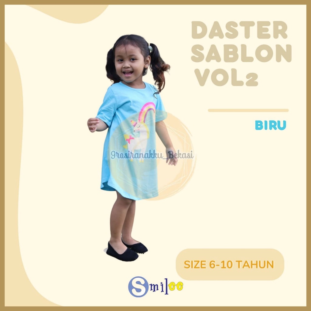 Daster Anak Smile Sablon Vol 2 Junior Motif Birumuda Pelangi Size 6-10Tahun