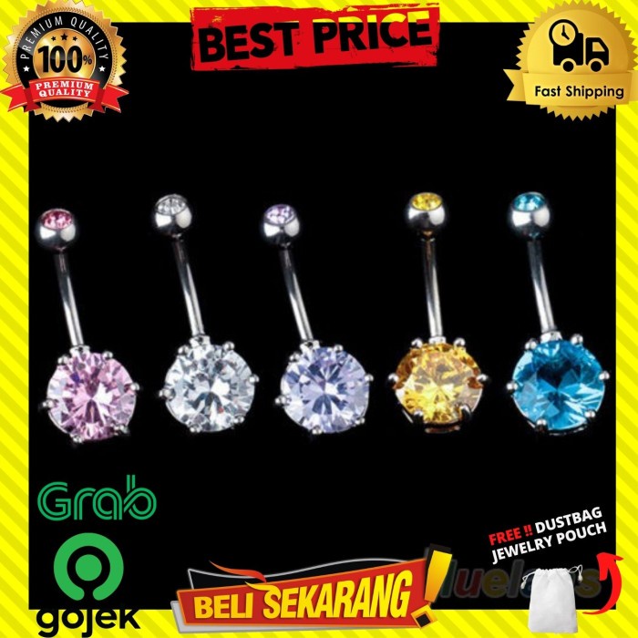 ANTING TINDIK PERUT/PUSAR KRISTAL TITANIUM PRIA WANITA PREMIUM A230 - BLUE