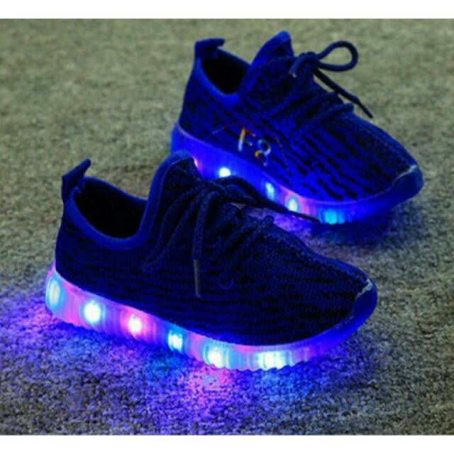 Sepatu Anak LED | Sepatu Lampu Anak | Sepatu Anak Murah | Sepatu Anak LED Knit Sneaker Blue