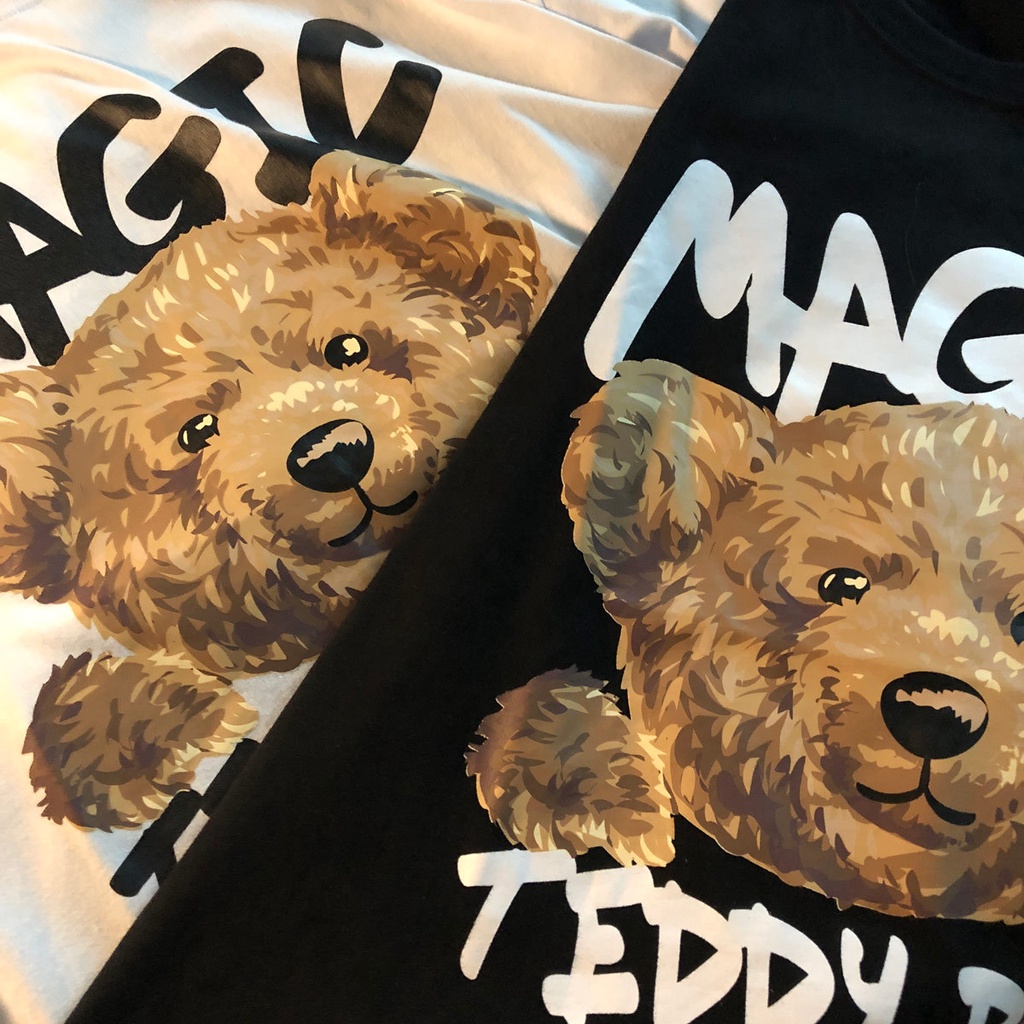 [littlecrab] Kaos Oversize Magic Teddy Bear Kaos Couple T-shirt Hitam Putih Circle Of Modes Kaos Berkualitas Korean Style