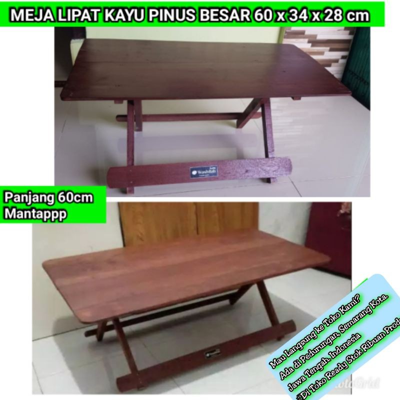 Meja Ngaji lipat Besar Meja lesehan dampar pinus panjang 34cm x 60cm x 28cm Kayu Pinus Meja Laptop