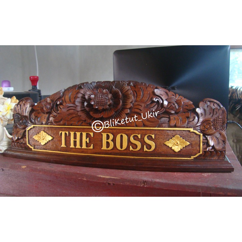 Papan Nama Meja Ukiran Bali Motif Bunga Matahari