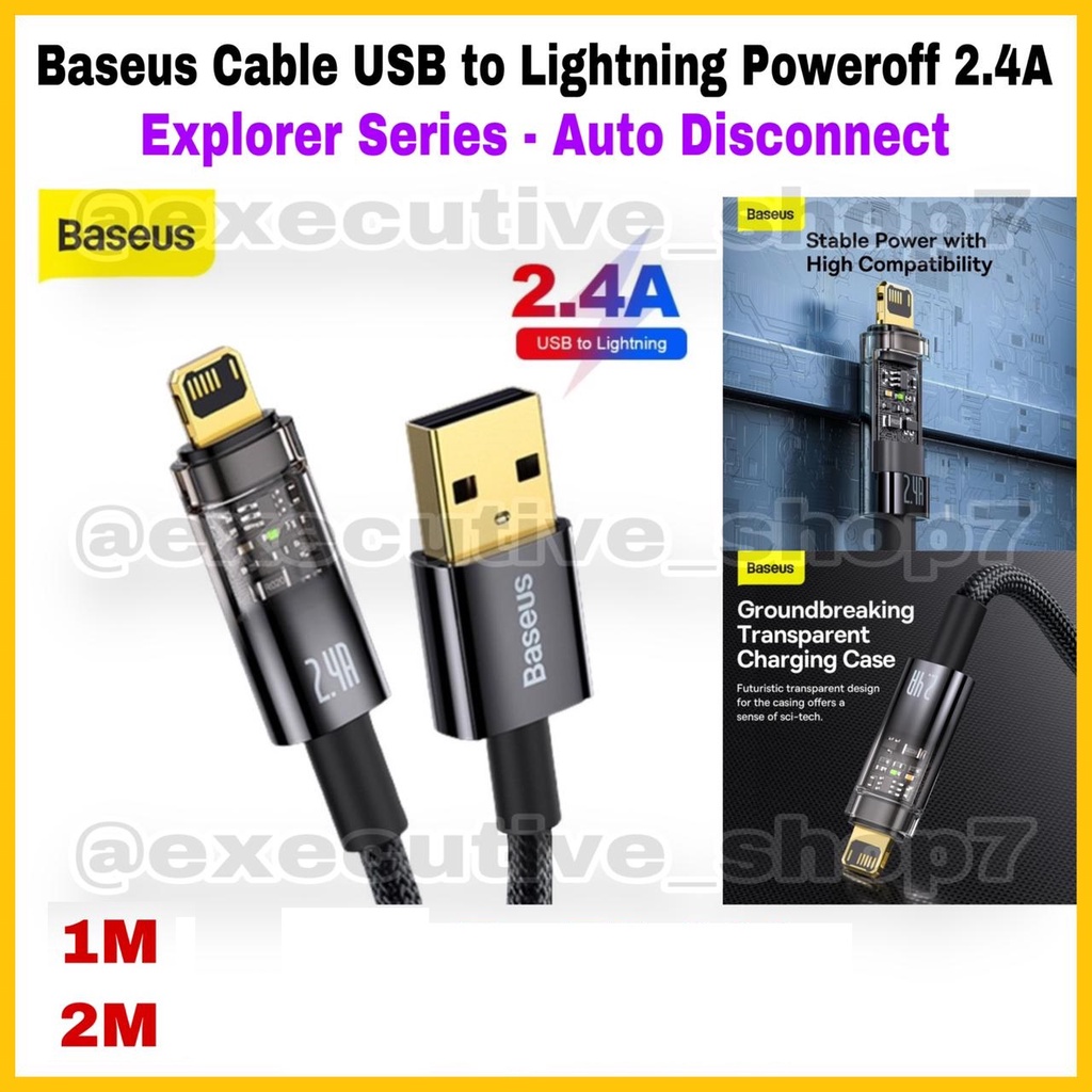 Baseus USB to Lightning Poweroff 2.4A - Explorer Series  - Auto Disconnect - Garansi Resmo 6 Bulan