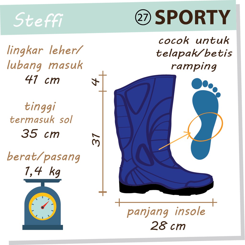 SPORTY 27 (41-42) | Steffi Boots SEPATU BOOT PVC ramping RIDING BIKER moto anti air pria laki spatu bods bot COD