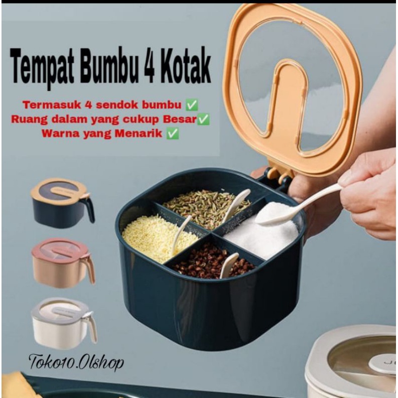 Kotak Bumbu Dapur 4 in 1 multifungsi Wadah Bumbu Seasoning Box Free 4 Sendok Tempat