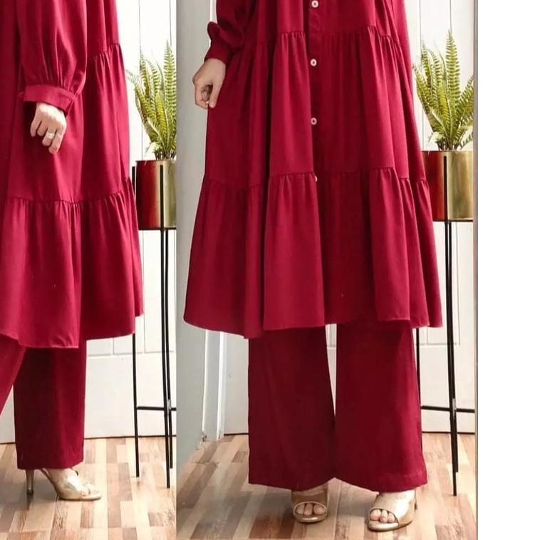 [ JUMBO ] Sania Set / Setelan Muslim Wanita Terbaru 2021 / One Set Baju Tunik+Celana Polos Katun Ray