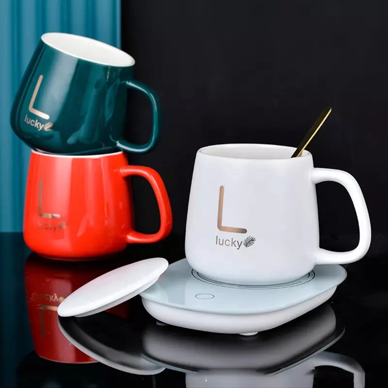 Mug Cangkir Elektrik Set Keramik Pemanas 55 Derajat Penghangat Kopi Teh Cup Coffee Warmer