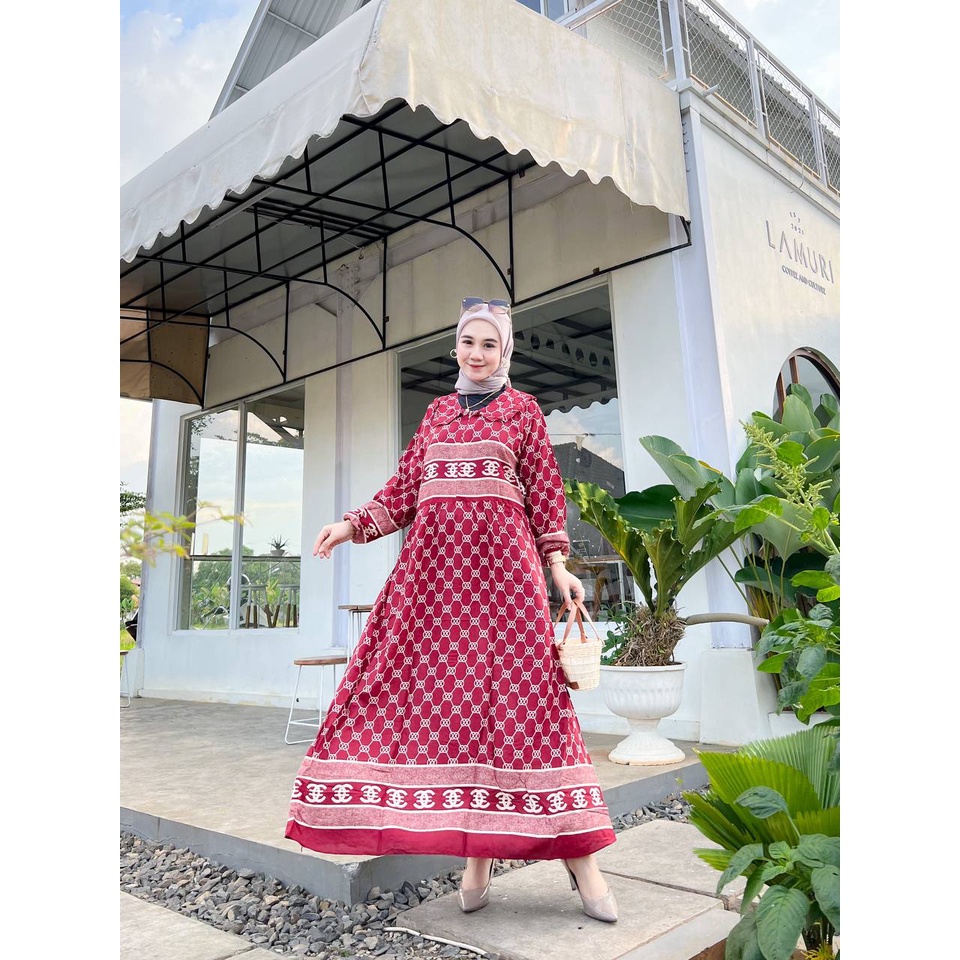 Jenna Gamis Wanita Rayon Viscose Premium Dress Wanita Lengan Panjang Karet Wudhu Friendly Home dress Kekinian LD 110 cm