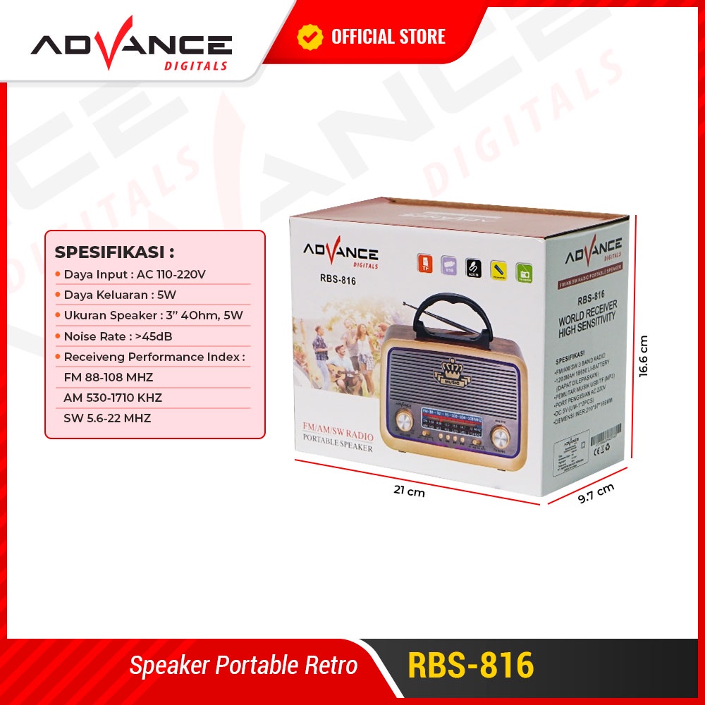 Advance RBS816 Radio Bluetooth Speaker Portable Wireless