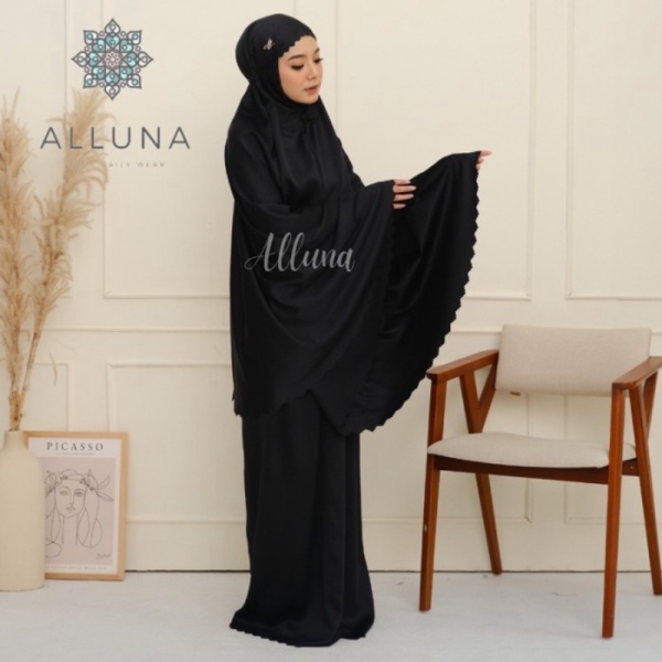 Mukena Dewasa Sutra velvet Traveling Mewah - Hitam Limited