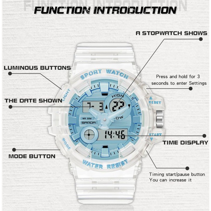 SANDA 3100 Jam Tangan Wanita Pria Digital Analog Dual Time Tali Rubber Anti air WATCHKITE WKOS
